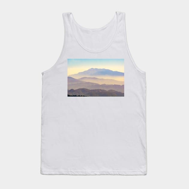 Mountain layers rising to distant peak through hazy light and different color bands. Tank Top by brians101